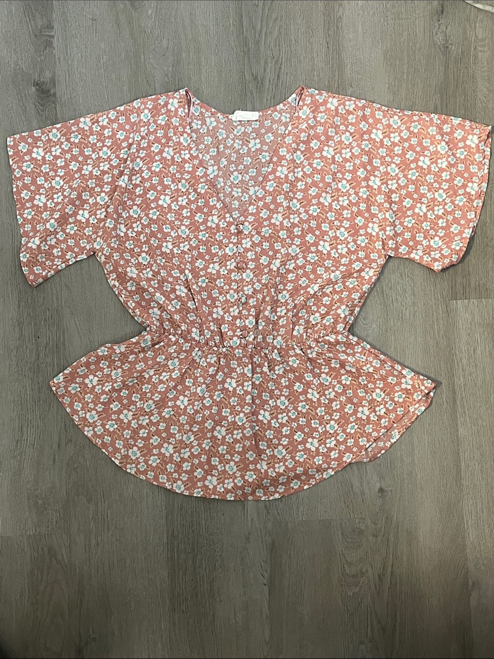 Sienna Sky Coral Floral Peplum V-Neck Top